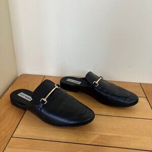 Steve Madden Galilea Black Slip On Mule Loafers Gold Horsebit Women's Shoes US 8